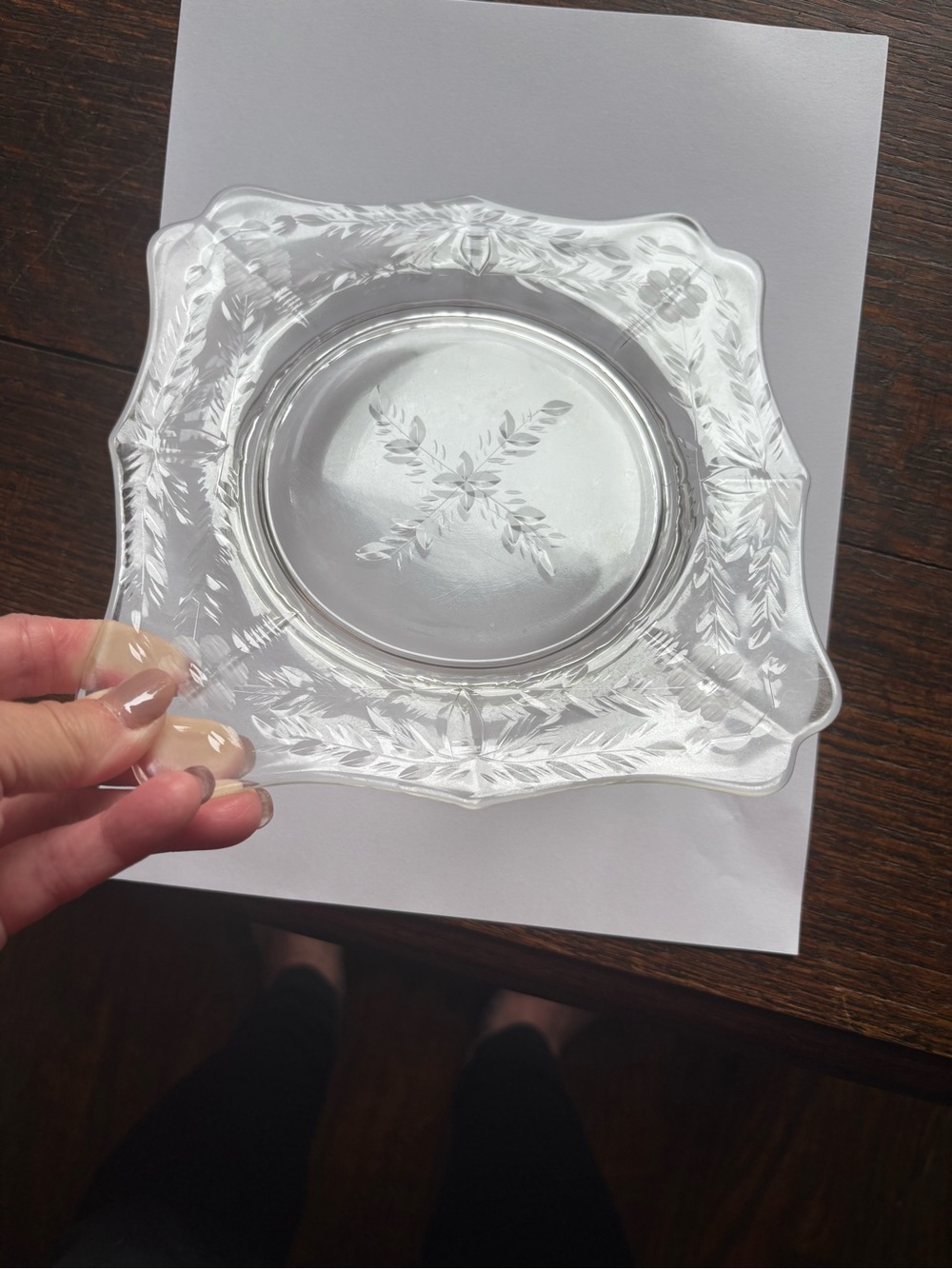 Set of 12, Rock Sharpe Crystal Glass Etched Square Plates
